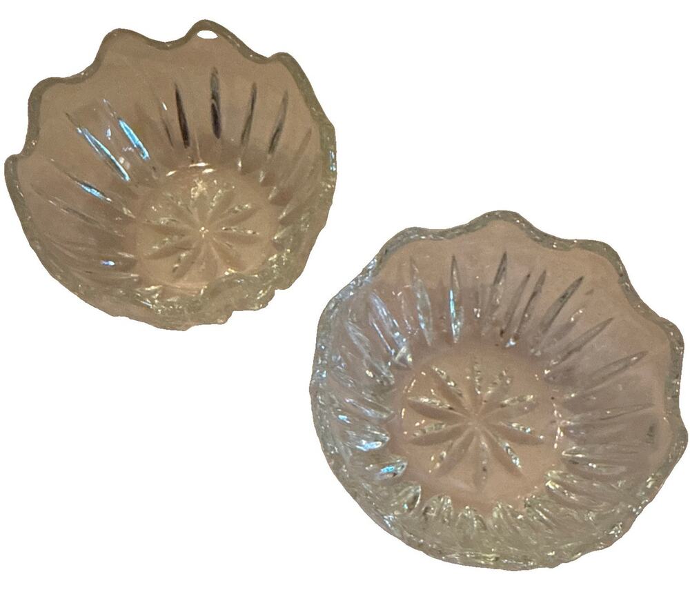Preowned 24% Lead Crystal Pressed Glass Trinket Bowls, Candle Holders
